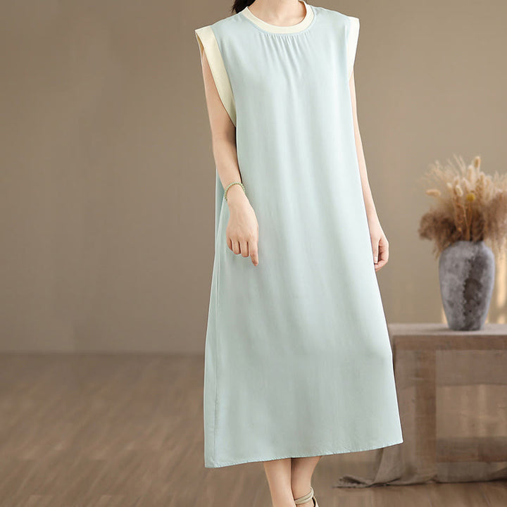 Buddha Stones Pure Color Slit Design Sleeveless Cotton Midi Dress With Pockets - image 24