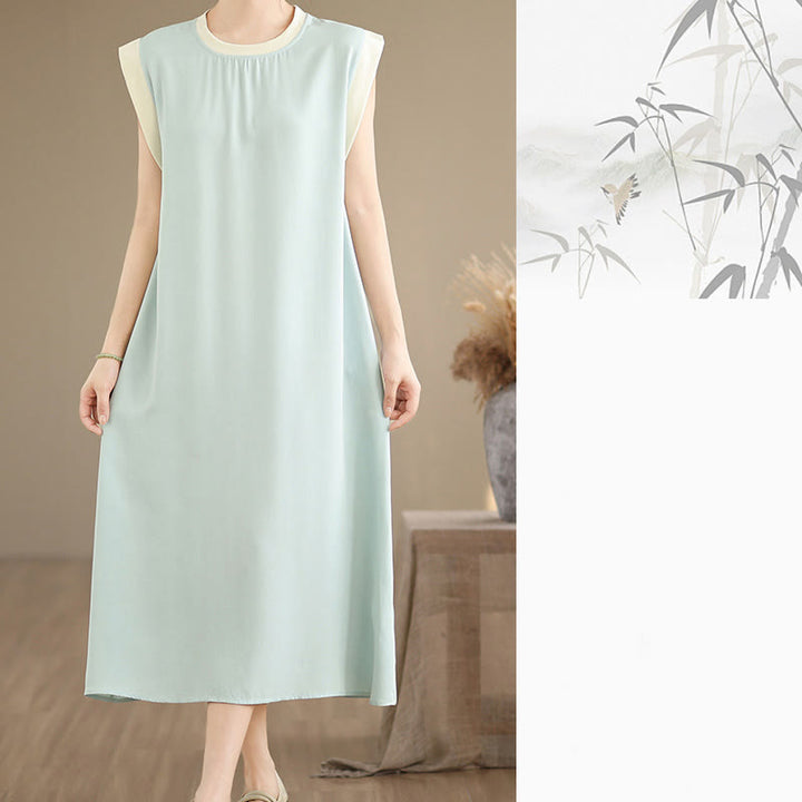 Buddha Stones Pure Color Slit Design Sleeveless Cotton Midi Dress With Pockets - image 26
