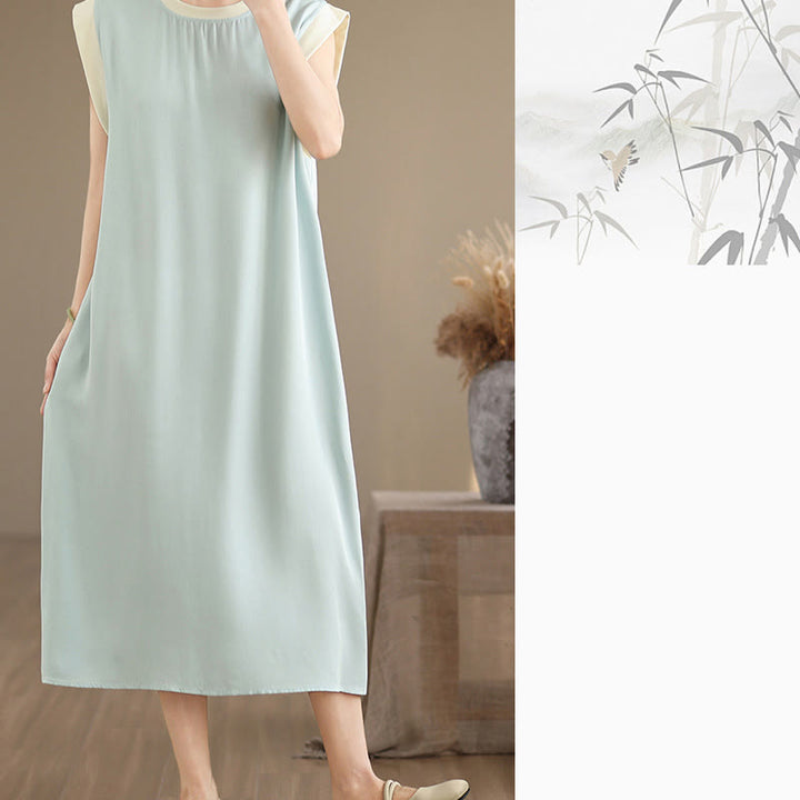 Buddha Stones Pure Color Slit Design Sleeveless Cotton Midi Dress With Pockets - image 27