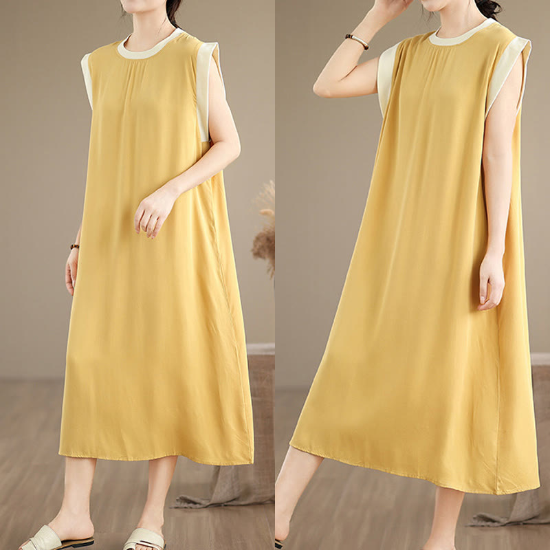 Buddha Stones Pure Color Slit Design Sleeveless Cotton Midi Dress With Pockets - image 31