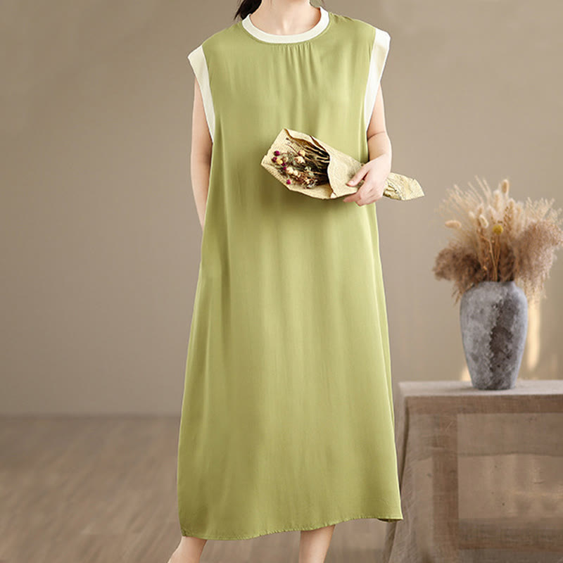 Buddha Stones Pure Color Slit Design Sleeveless Cotton Midi Dress With Pockets - image 13