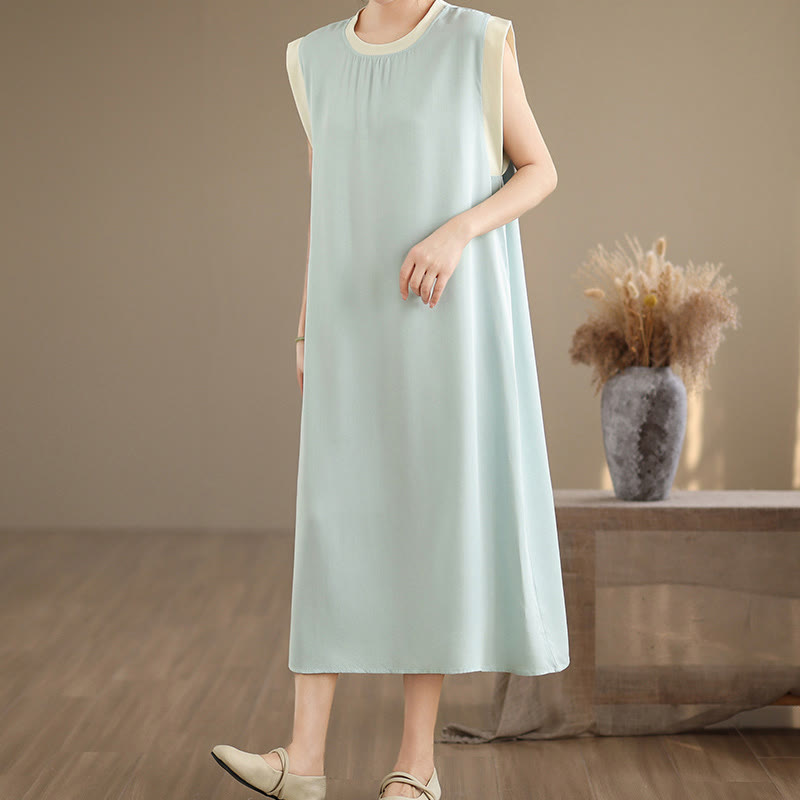 Buddha Stones Pure Color Slit Design Sleeveless Cotton Midi Dress With Pockets - image 22