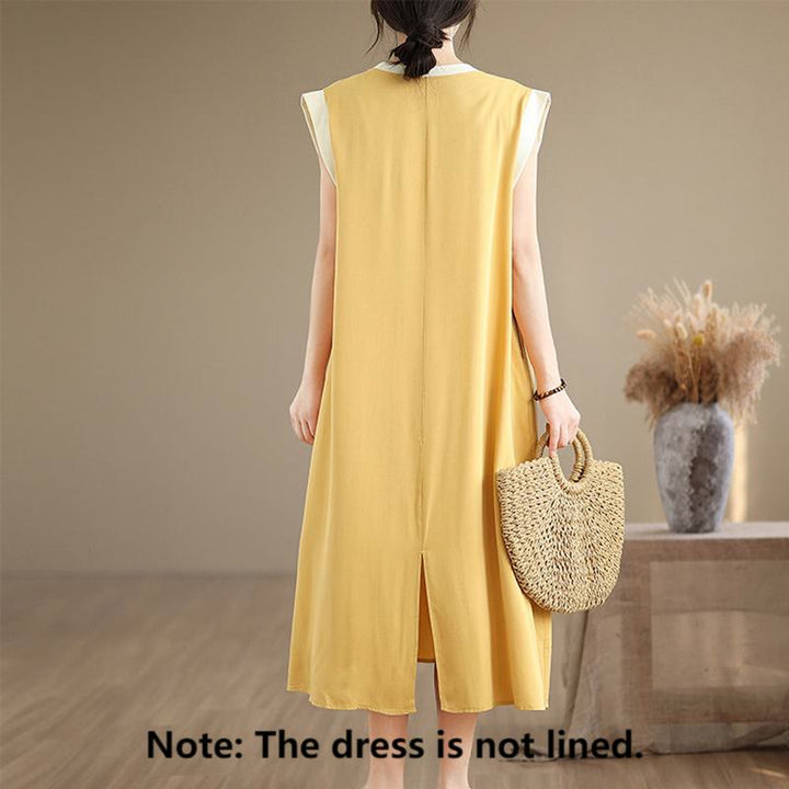 Buddha Stones Pure Color Slit Design Sleeveless Cotton Midi Dress With Pockets - image 29