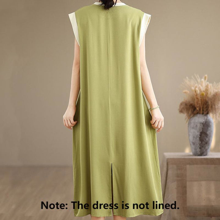 Buddha Stones Pure Color Slit Design Sleeveless Cotton Midi Dress With Pockets - image 9