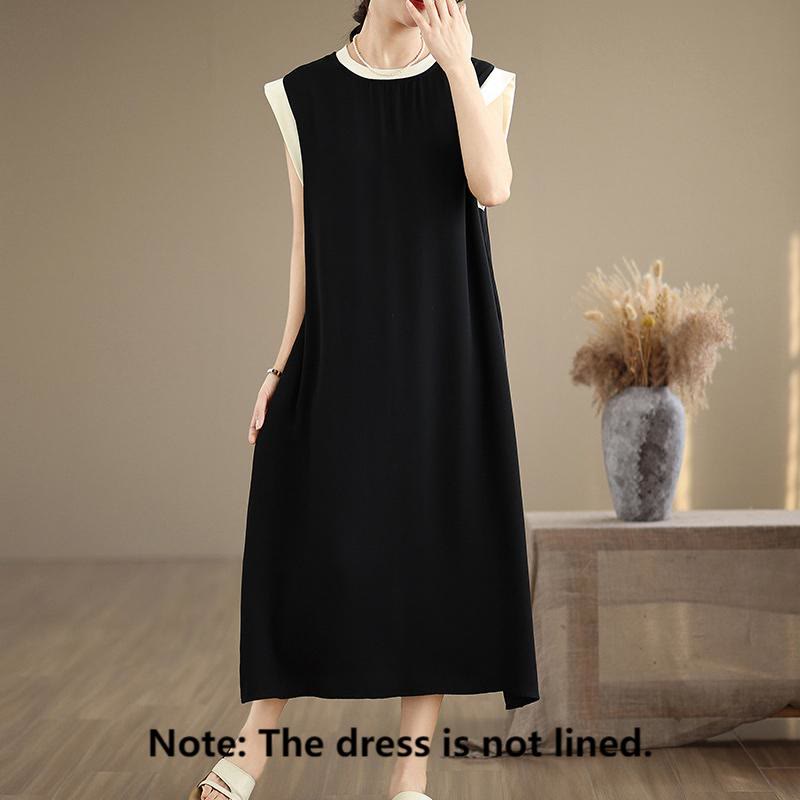 Buddha Stones Pure Color Slit Design Sleeveless Cotton Midi Dress With Pockets - image 2