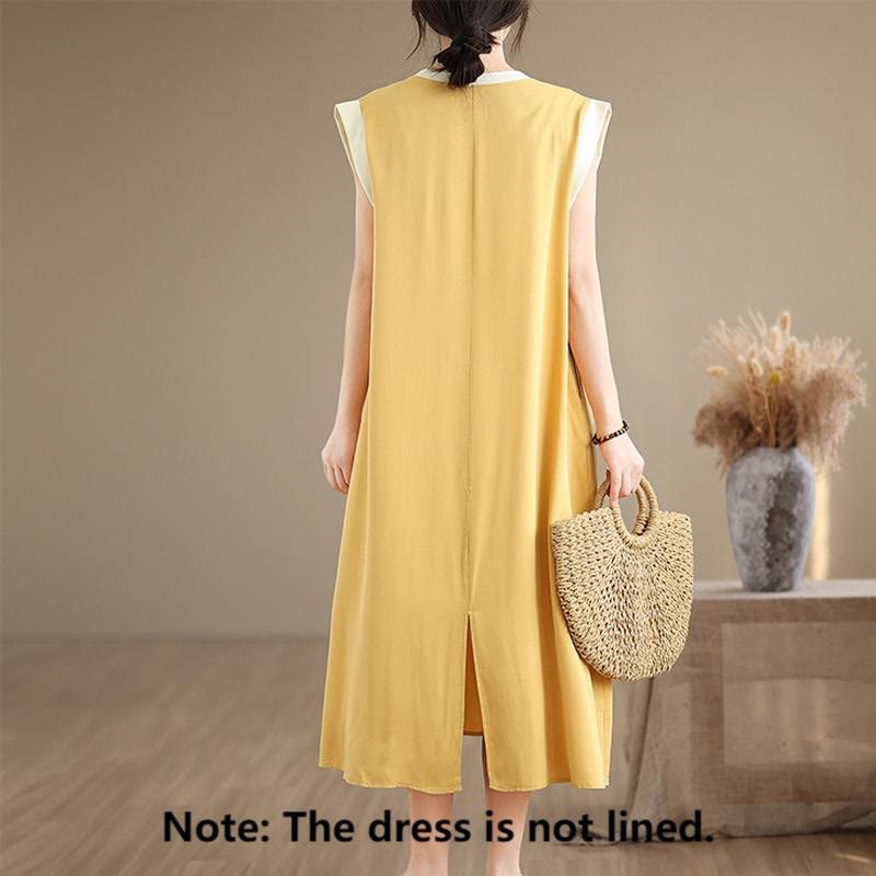 Buddha Stones Pure Color Slit Design Sleeveless Cotton Midi Dress With Pockets - image 28