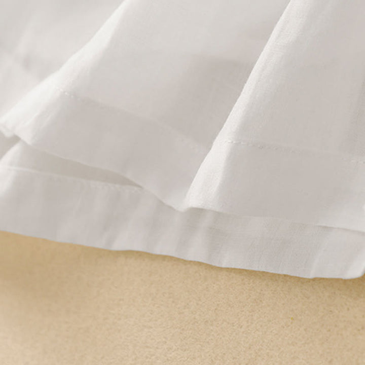 Buddha Stones Commute Embroidery Pleated Button Drawstring Design Cotton Linen Ruffled Short Sleeve Midi Dress - image 11