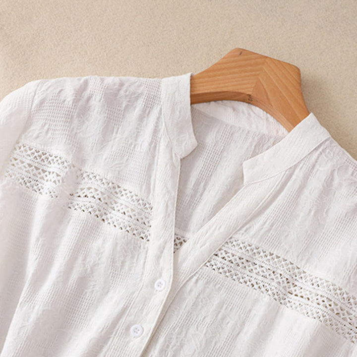 Buddha Stones Summer Plain Hollow Jacquard Design Cotton Short Sleeve Midi Dress With Pockets - image 2