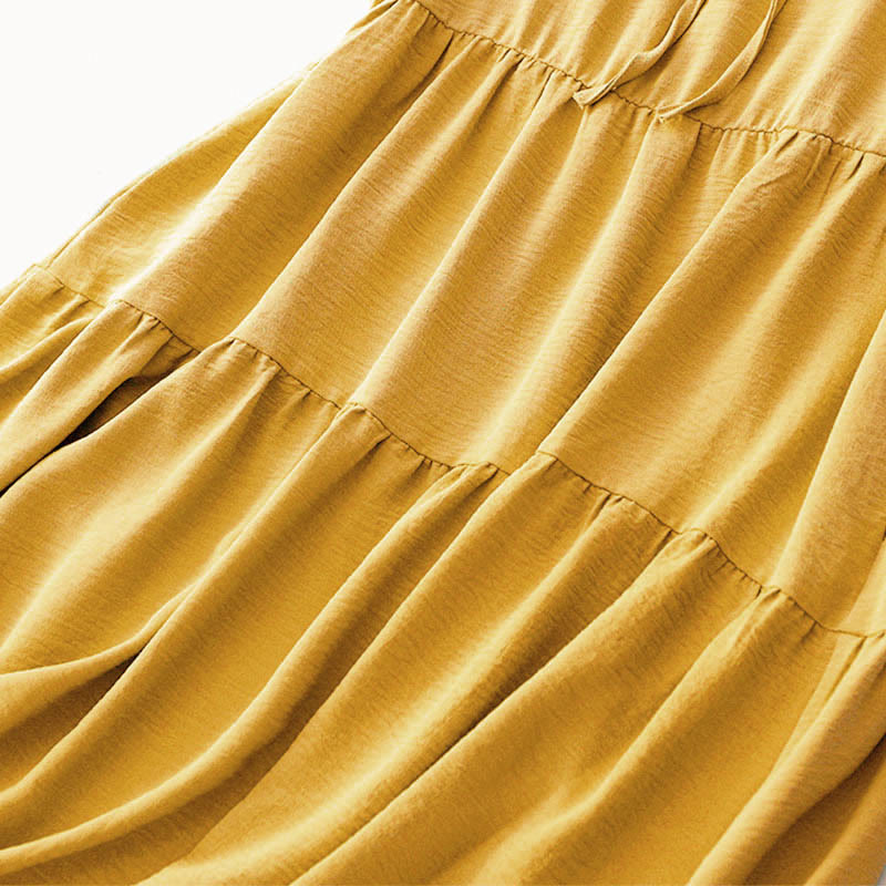 Buddha Stones Casual Plain Handmade Lace-up Midi Dress Cotton Linen Sleeveless Dress With Pockets - image 13