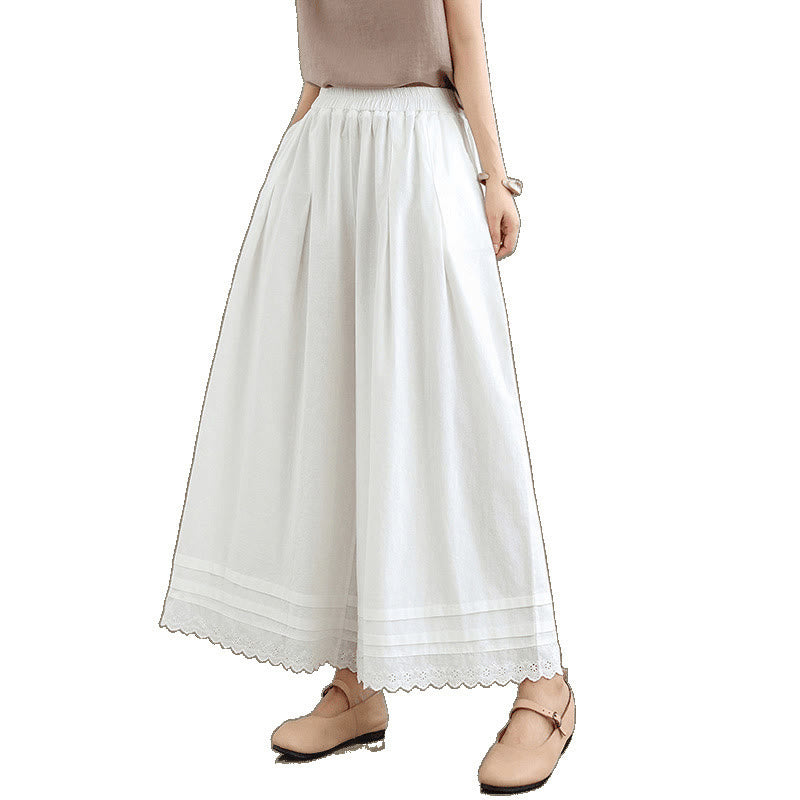 Buddha Stones Commute Simple Lace Design 7-8 Length Women's Wide Leg Cotton Pants With Pockets - image 22