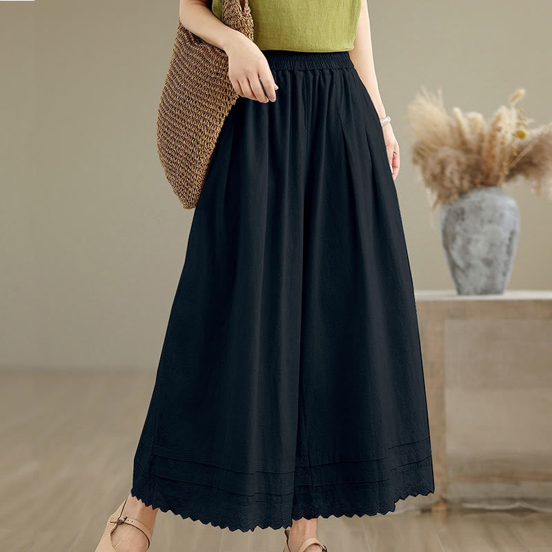 Buddha Stones Commute Simple Lace Design 7-8 Length Women's Wide Leg Cotton Pants With Pockets - image 13