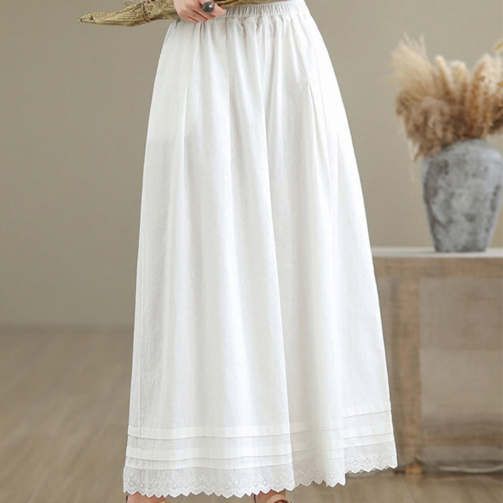 Buddha Stones Commute Simple Lace Design 7-8 Length Women's Wide Leg Cotton Pants With Pockets - image 18