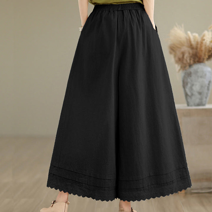 Buddha Stones Commute Simple Lace Design 7-8 Length Women's Wide Leg Cotton Pants With Pockets - image 15