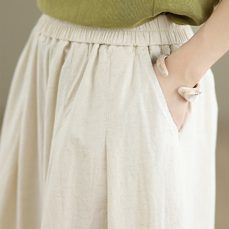 Buddha Stones Commute Simple Lace Design 7-8 Length Women's Wide Leg Cotton Pants With Pockets - image 7