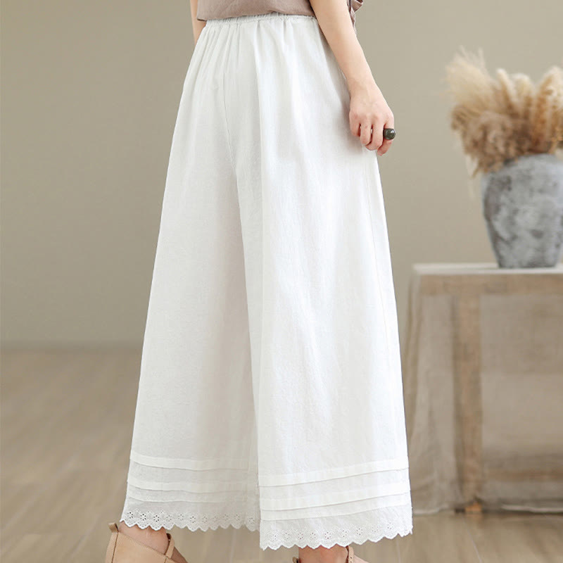Buddha Stones Commute Simple Lace Design 7-8 Length Women's Wide Leg Cotton Linen Pants With Pockets - image 19