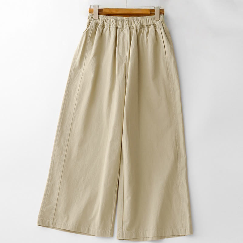 Buddha Stones Spring Commute Solid Color High Waist Women's Wide Leg Cotton Linen Pants With Pockets - PaleGoldenrod - US8-10，UK/AU12-14，EU40-42 (2XL) - image 16