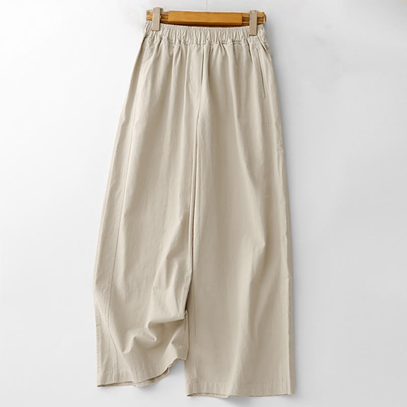 Buddha Stones Spring Commute Solid Color High Waist Women's Wide Leg Cotton Linen Pants With Pockets - Linen - US8-10，UK/AU12-14，EU40-42 (2XL) - image 0