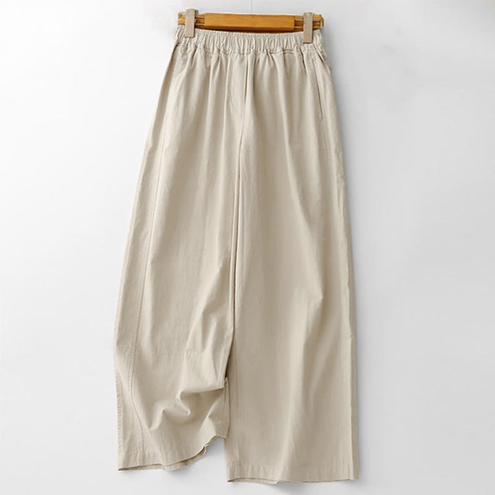Buddha Stones Spring Commute Solid Color High Waist Women's Wide Leg Cotton Linen Pants With Pockets - Linen - US8-10，UK/AU12-14，EU40-42 (2XL) - image 0