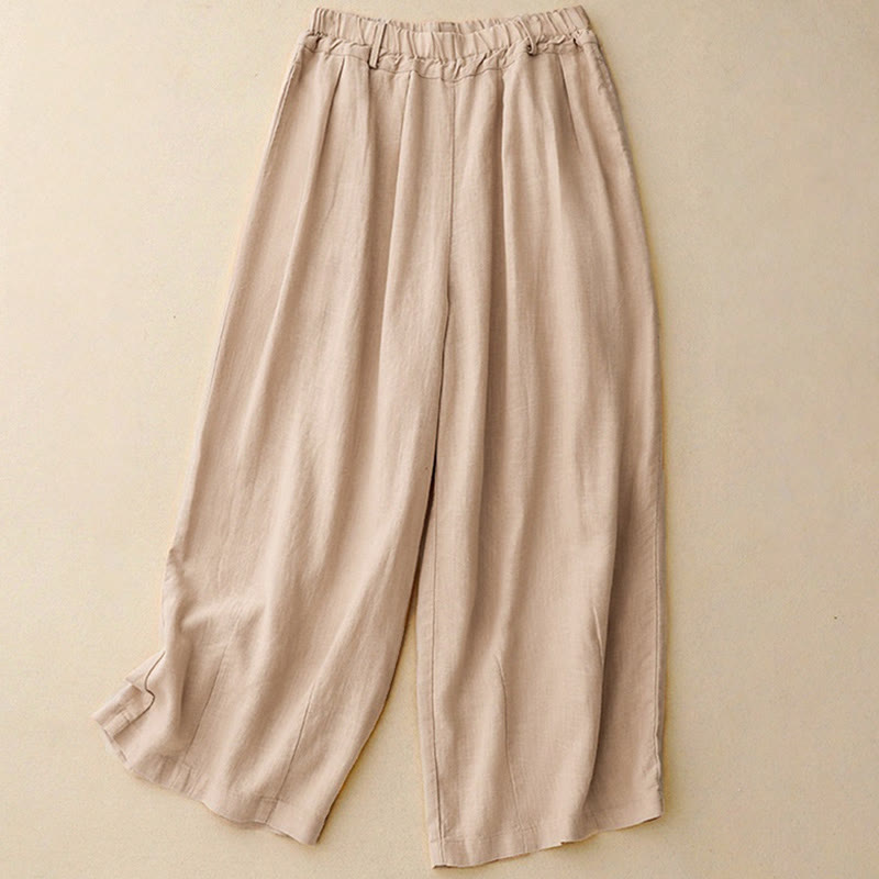 Buddha Stones Commute Vintage Solid Color Women's Wide Leg Cotton Pants With Pockets - Moccasin - US8-10，UK/AU12-14，EU40-42 (2XL) - image 0