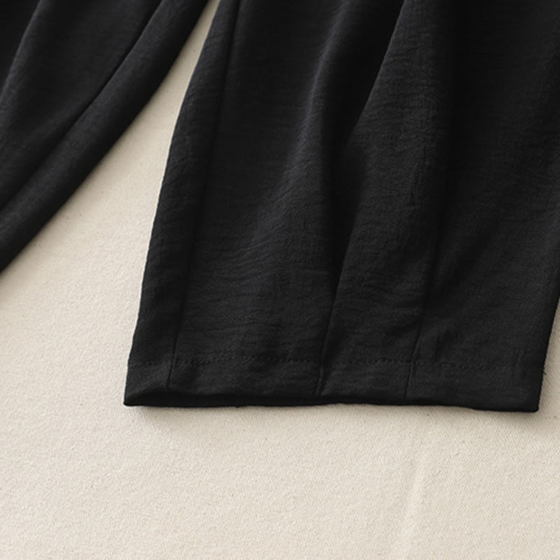 Buddha Stones Commute Casual Plain Frog-Button Design Women's Harem Cotton Linen 7-8 Length Pants With Pockets - image 12