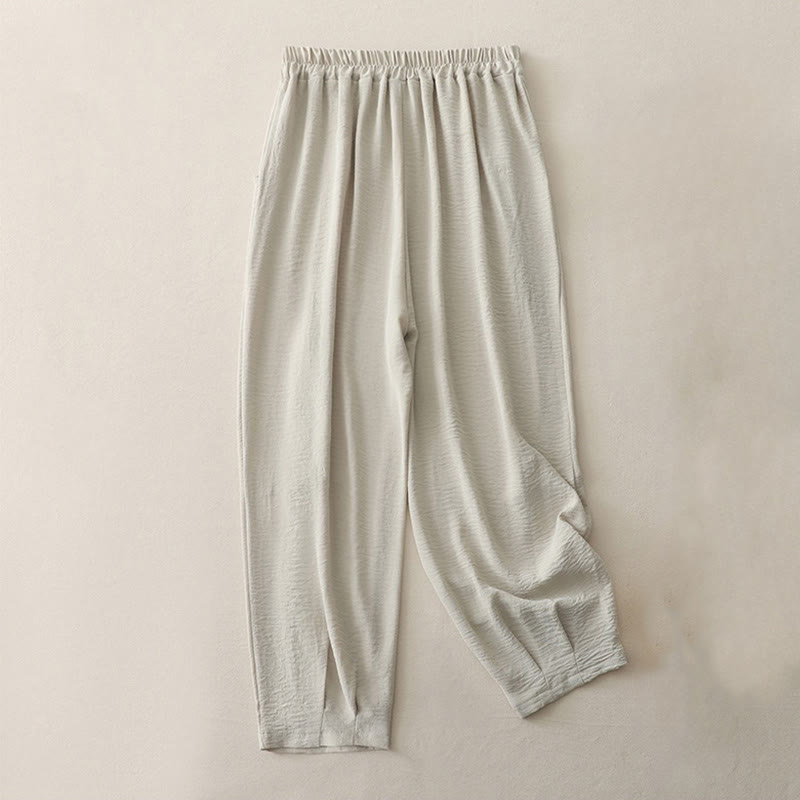 Buddha Stones Commute Casual Plain Frog-Button Design Women's Harem Cotton Linen 7-8 Length Pants With Pockets - image 1