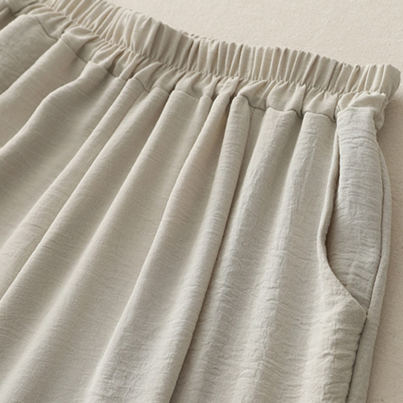 Buddha Stones Commute Casual Plain Frog-Button Design Women's Harem Cotton Linen 7-8 Length Pants With Pockets - image 4