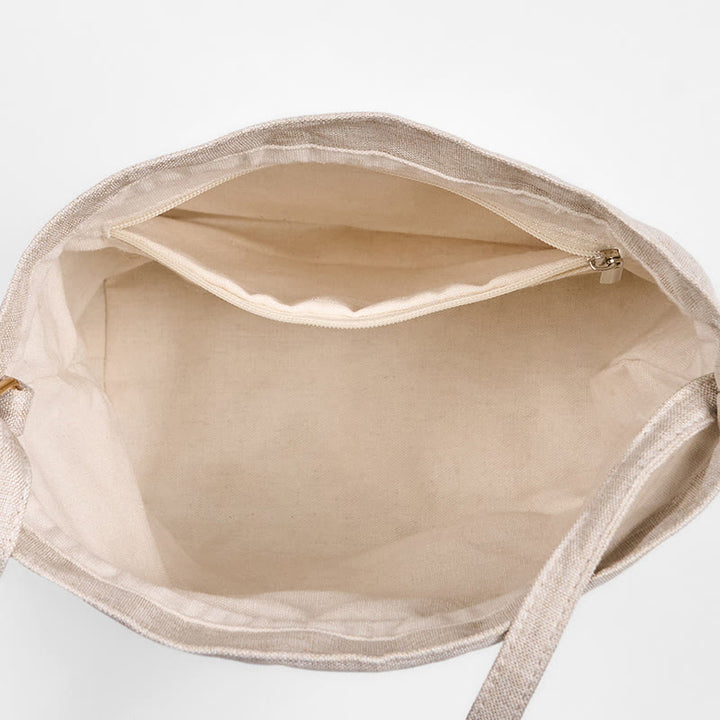 Buddha Stones Embroidered Beige Orchid Grass Cotton Linen Crossbody Bag Shoulder Bag