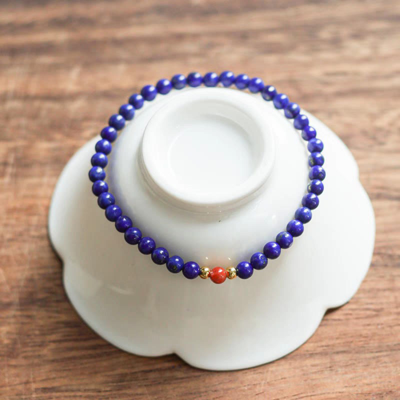 Buddha Stones Small Lazurite Cinnabar Ultra-thin Beads Positive Bracelet - Lazurite(Wrist Circumference: 5.5-5.9in) - image 1