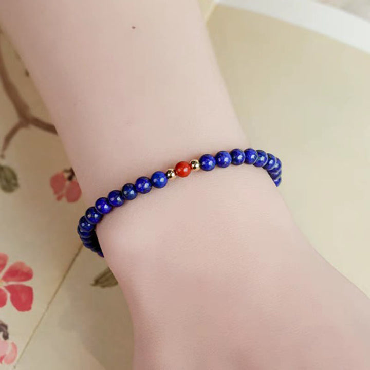 Buddha Stones Small Lazurite Cinnabar Ultra-thin Beads Positive Bracelet - image 4