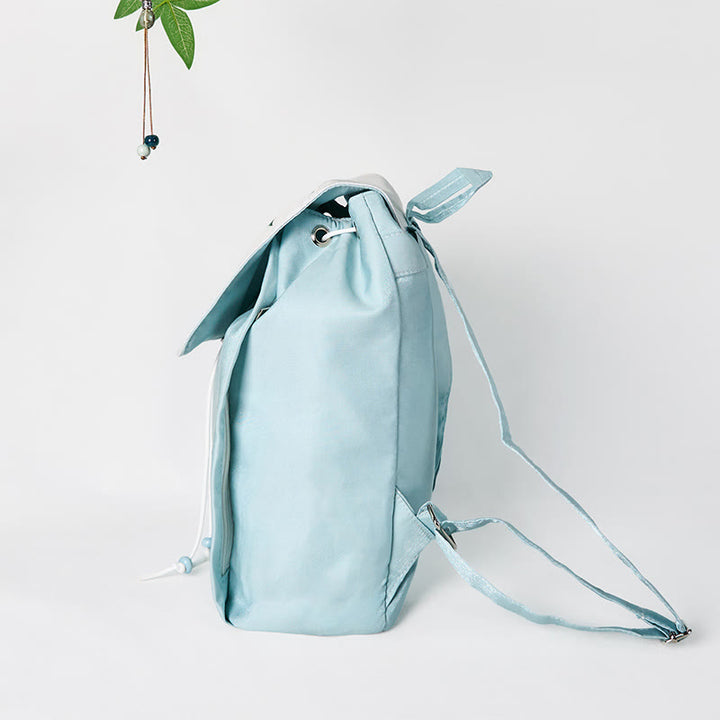 Buddha Stones Handmade Blue Epiphyllum Embroidered Large Capacity Canvas Backpack