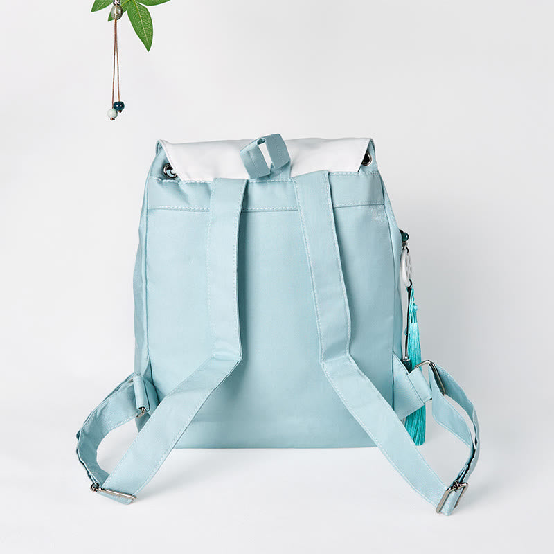 Buddha Stones Handmade Blue Epiphyllum Embroidered Large Capacity Canvas Backpack