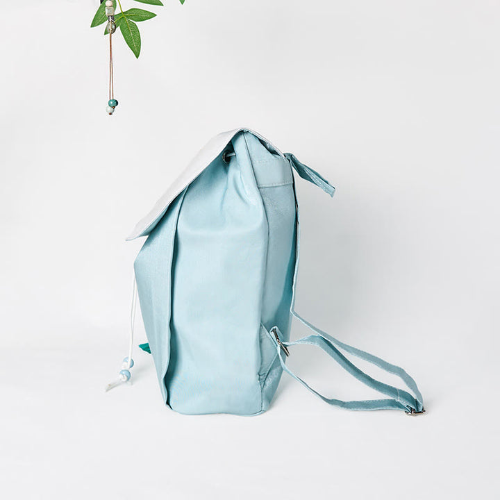 Buddha Stones Handmade Blue Lotus Embroidered Large Capacity Canvas Backpack