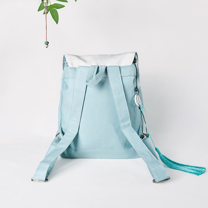 Buddha Stones Handmade Blue Lotus Embroidered Large Capacity Canvas Backpack