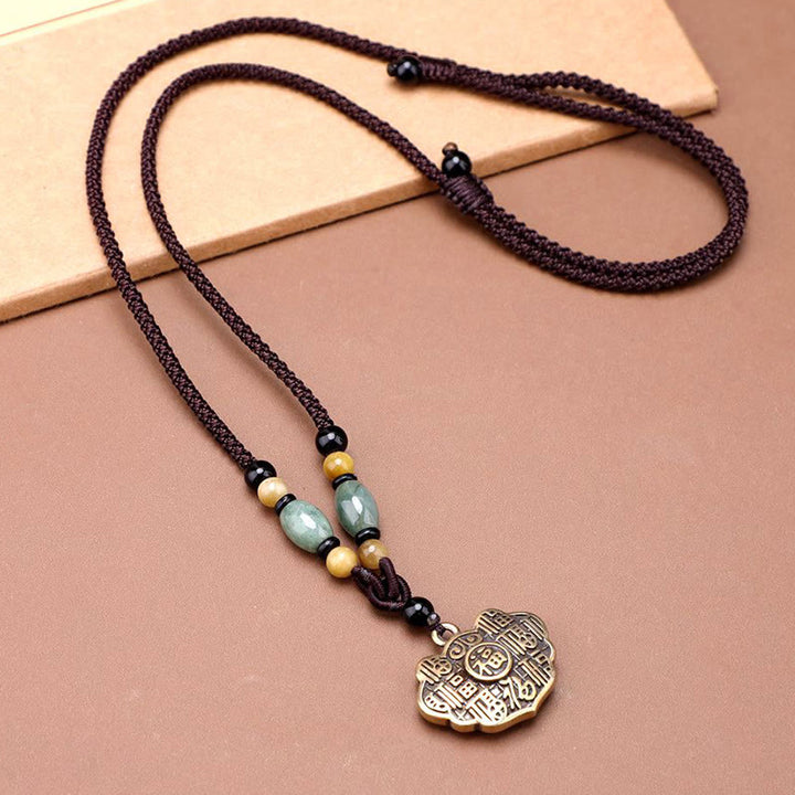 Buddha Stones Copper Brass Fu Character Luck Fortune Rope Necklace Pendant - Fu Character - image 0