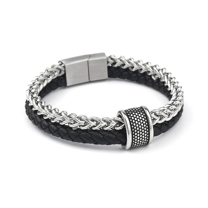 Buddha Stones Leather Double Layer Titanium Steel Balance Magnetic Buckle Bracelet - image 2