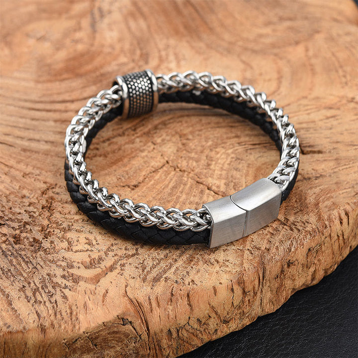 Buddha Stones Leather Double Layer Titanium Steel Balance Magnetic Buckle Bracelet - image 1