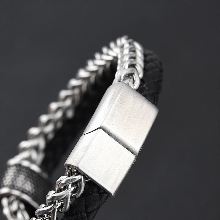 Buddha Stones Leather Double Layer Titanium Steel Balance Magnetic Buckle Bracelet - image 3
