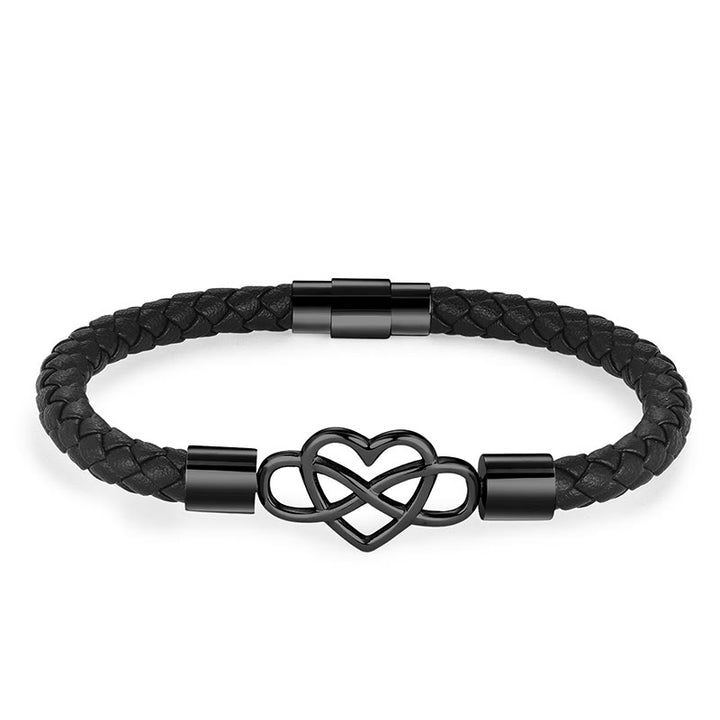 Buddha Stones Endless Knot Heart Leather Titanium Steel Strength Buckle Bracelet - Black(Wrist Circumference: 17-19cm) - image 5