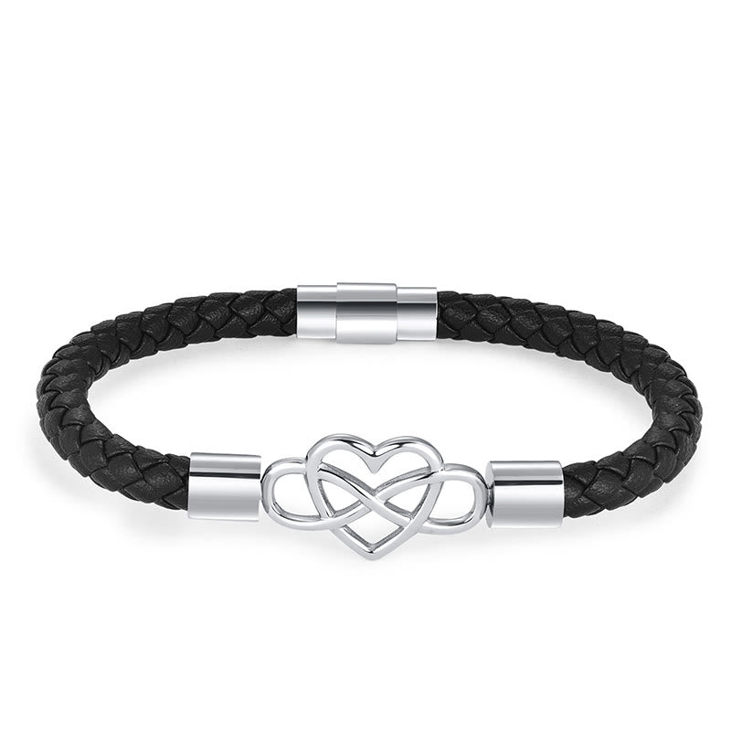 Buddha Stones Endless Knot Heart Leather Titanium Steel Strength Buckle Bracelet - image 2