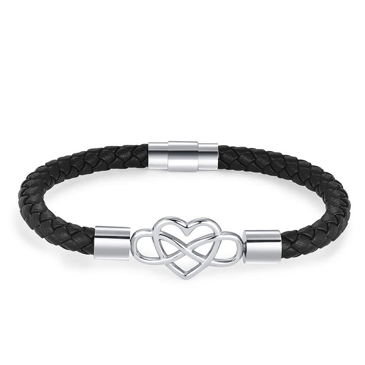 Buddha Stones Endless Knot Heart Leather Titanium Steel Strength Buckle Bracelet - image 2
