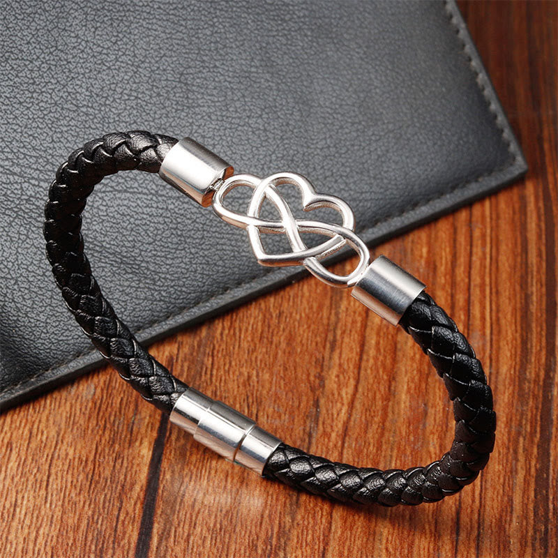 Buddha Stones Endless Knot Heart Leather Titanium Steel Strength Buckle Bracelet - image 1