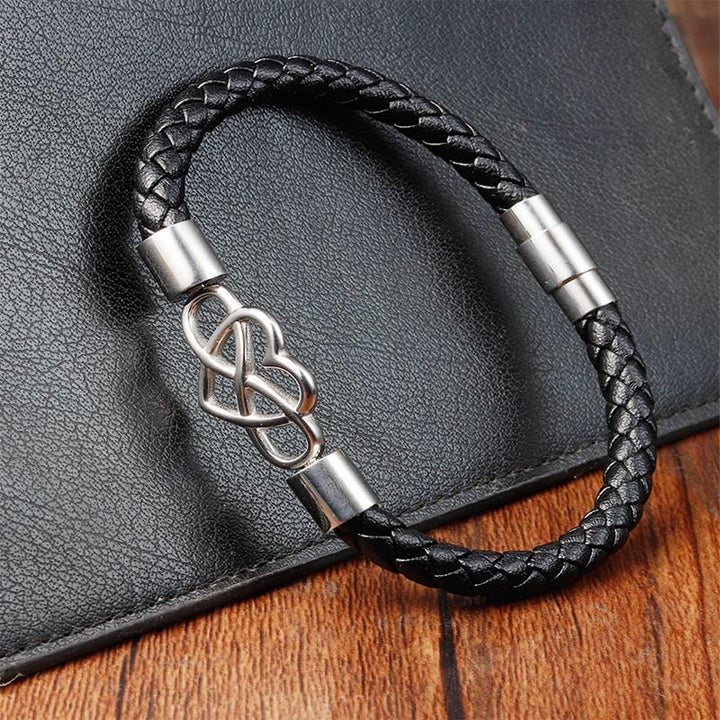 Buddha Stones Endless Knot Heart Leather Titanium Steel Strength Buckle Bracelet - image 4