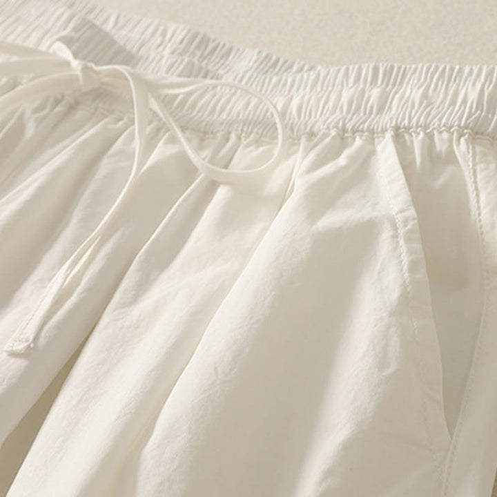 Buddha Stones Casual Ruffle Hem Patchwork Design Drawstring Ankle-length Women's Cotton Pants With Pockets - image 7