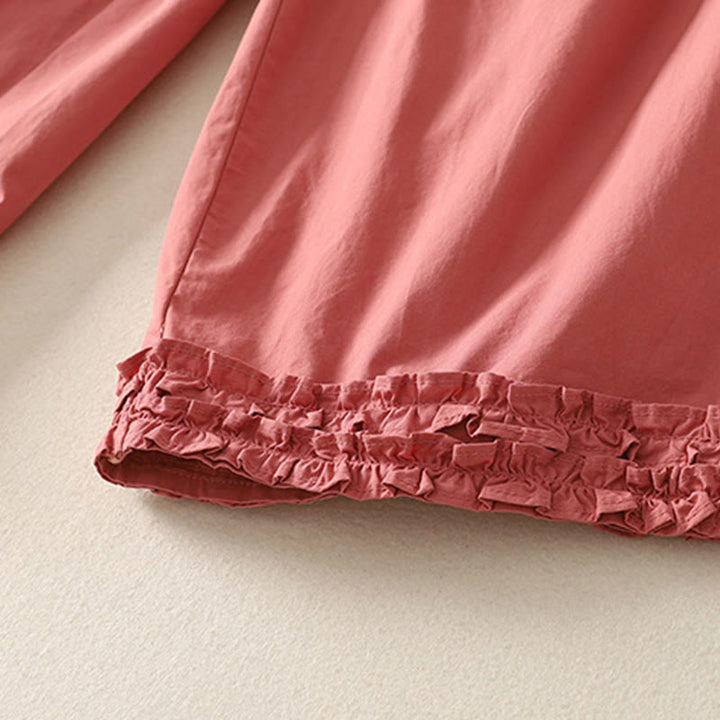 Buddha Stones Casual Ruffle Hem Patchwork Design Drawstring Ankle-length Women's Cotton Pants With Pockets - image 4