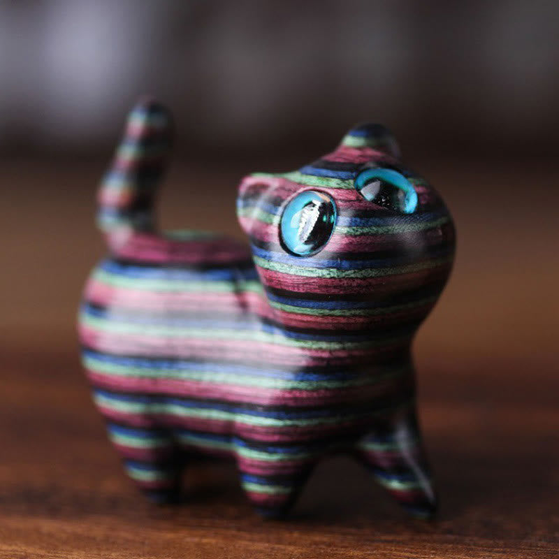 Buddha Stones Colored Sandalwood Carved Tilt Head Cat Healing Decoration - image 1