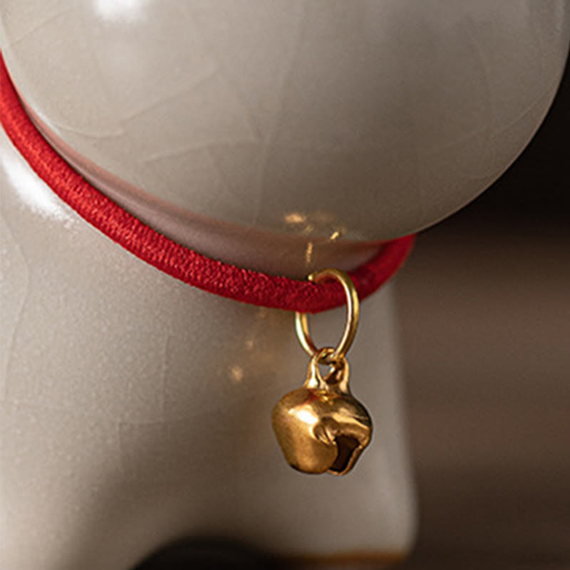 Buddha Stones Mini Lucky Cute Standing Cat Red Rope Bell Ceramic Figurine Decoration - image 11