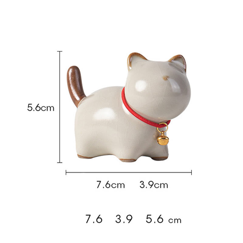 Buddha Stones Mini Lucky Cute Standing Cat Red Rope Bell Ceramic Figurine Decoration - image 9