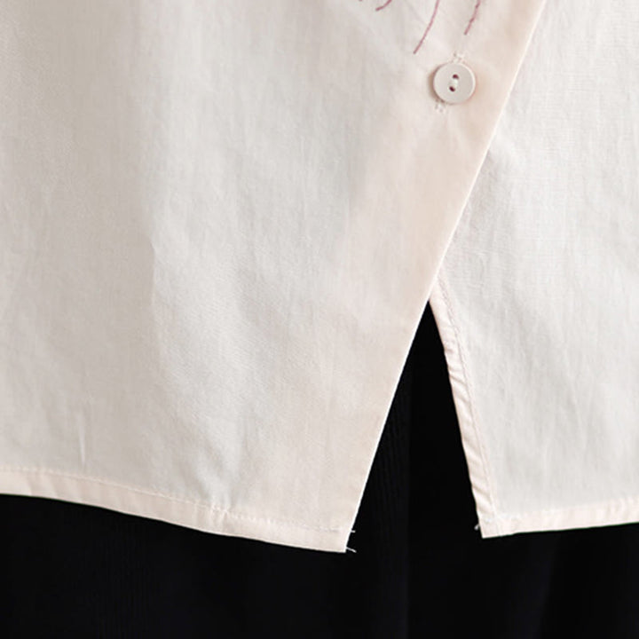 Buddha Stones Casual Women's Embroidered Jellyfish Pattern Stand Collar Buttons Design Half Sleeve Cotton Shirt - image 15