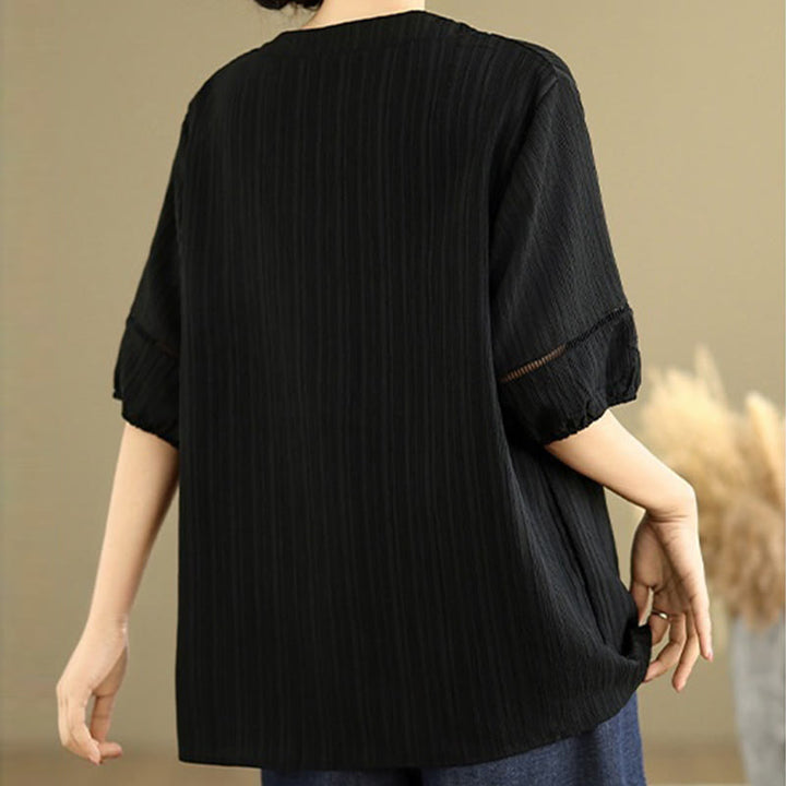 Buddha Stones Casual Plain Button V-Neck Women's Polyester Short Sleeve Shirt - image 13