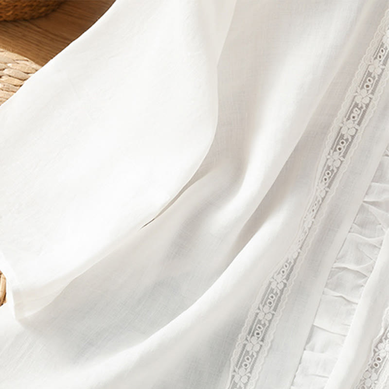 Buddha Stones Casual Pure Color Crew Neck Women's Cotton Linen Three Quarter Sleeve Shirt - image 10